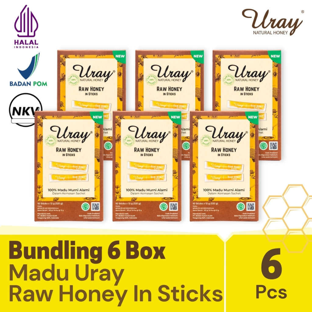 

Bundling 6 Box Madu Uray Raw Honey In Sticks 120gr - Madu Hutan