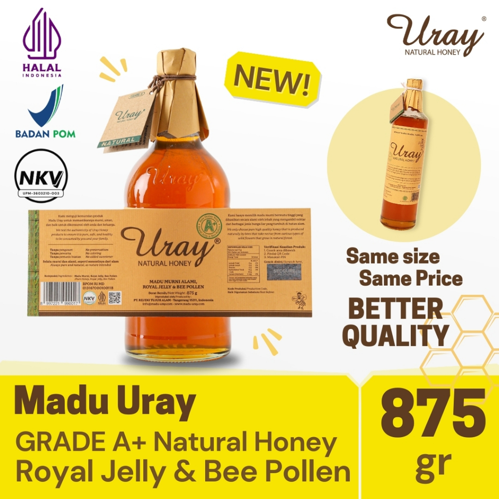 

Madu Uray Natural Honey 875gr Grade A+ with Royal Jelly and Bee Pollen