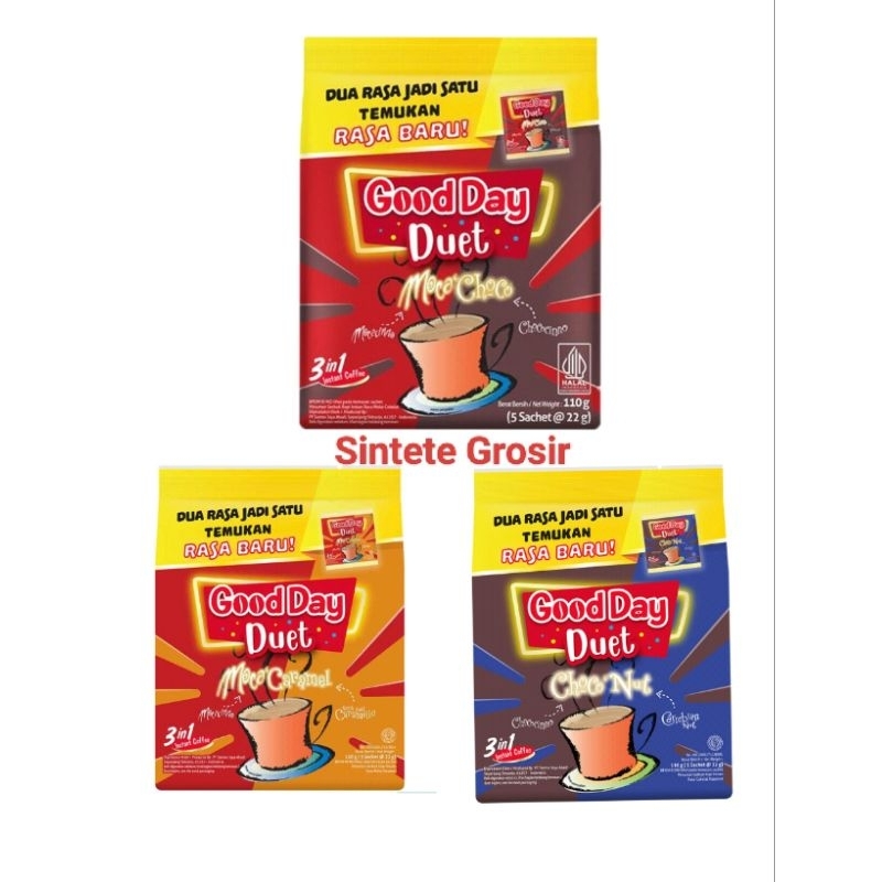 

Good Day Duet 3in1 Instan Coffee Choco Nut, Moca Choco, Moca Caramel isi 5 x 22 gram