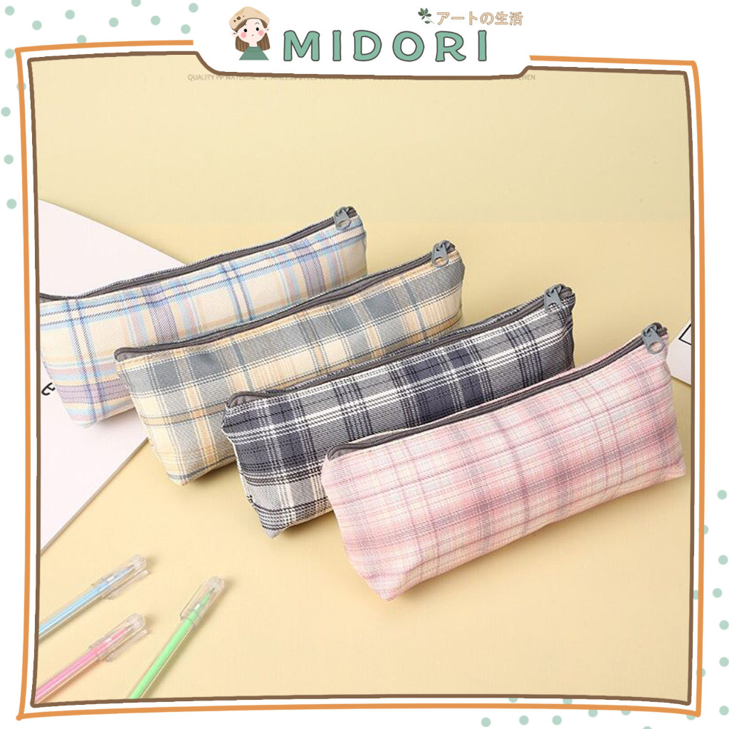 

[MIDORI] Kotak Pensil CANVAS ZIP PLAID PATTERN Portabel Multifungsi Style Stationery - F0274