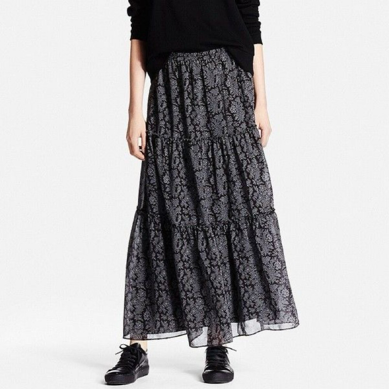PRELOVED (M) UNIQLO chiffon printed tiered maxi skirt/ Joy of print ruffle skirt/ Chiffon tiered ski
