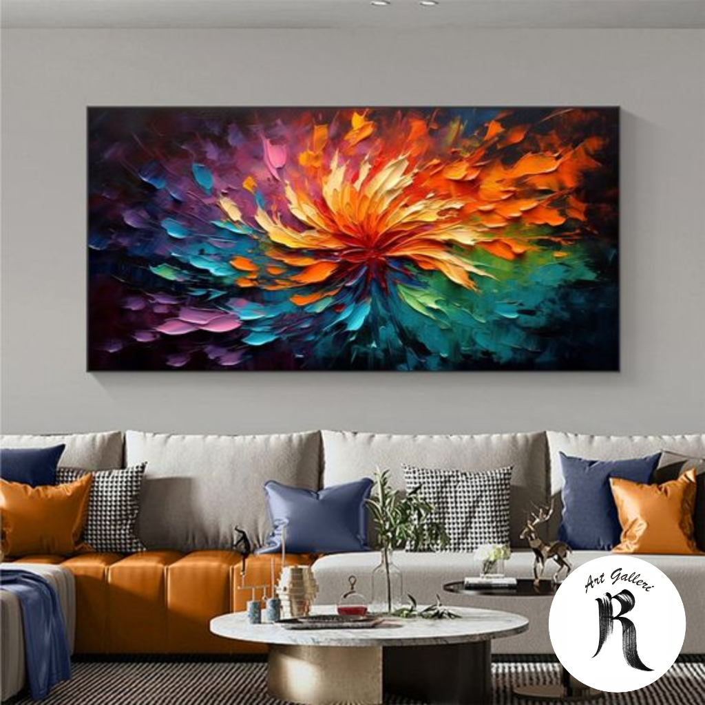 lukisan kanvas bunga timbul full colour  - lukisan kanvas timbul