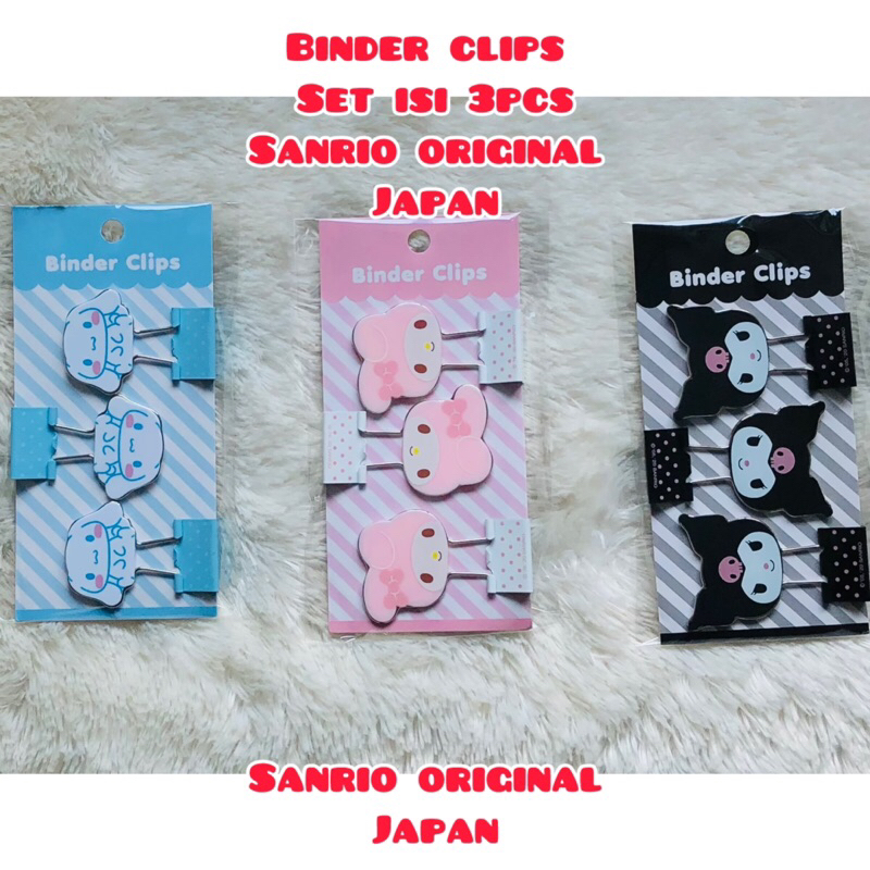

sanrio binder clips cinnamoroll kuromi my melody isi 3 pcs original japan
