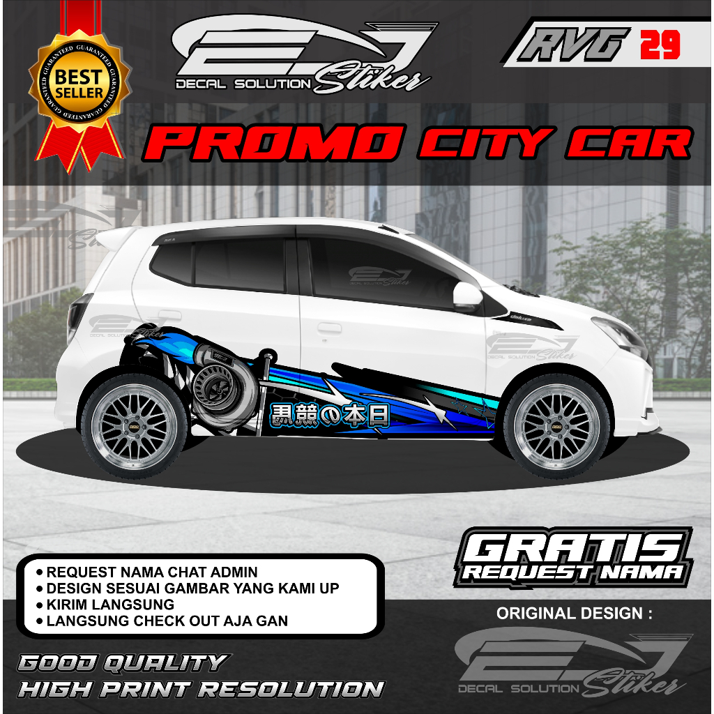 RVG29-STIKER MOBIL LANGSUNG CETAK BRIO IGNIS KIA PICANTO-STIKER DECAL GRATIS CUSTOM TULISAN
