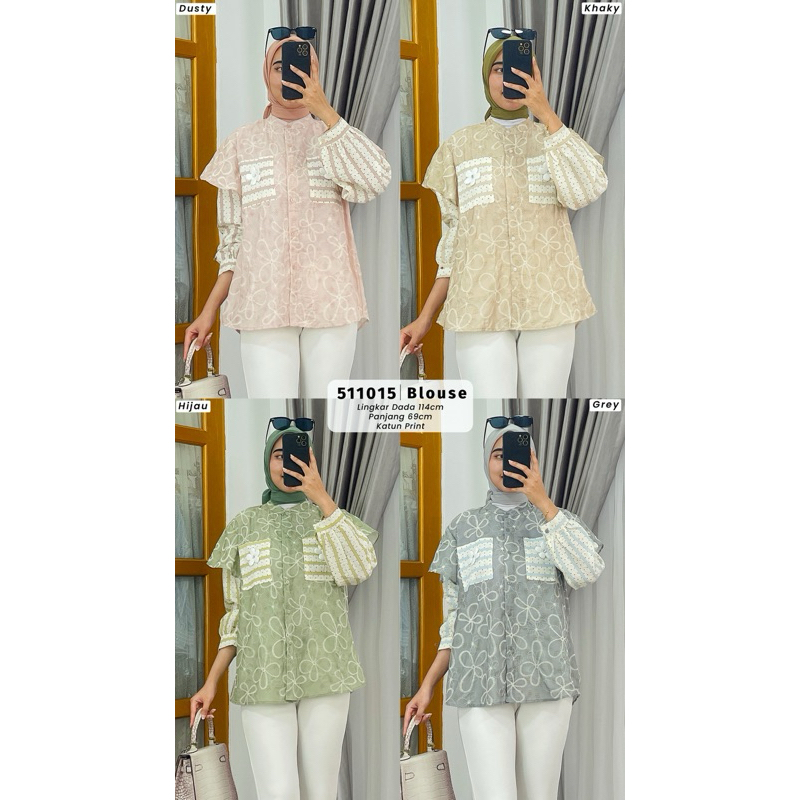 LADY BLOUSE BORDIR BUNGA 511015 BLOUSE WANITA ATASAN KATUN BORDIR BUNGA PREMIUM