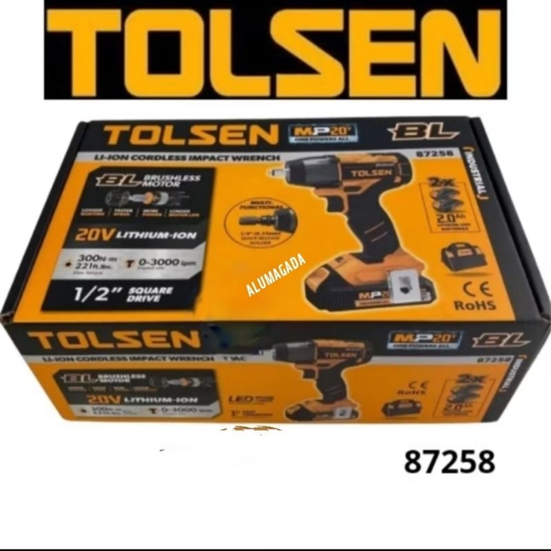 ALUMAGADA MESIN IMPACT WRENCH 20V TOLSEN/MESIN CORDLESS IMPACT WRENCH BRUSHLESS 20v TOLSEN