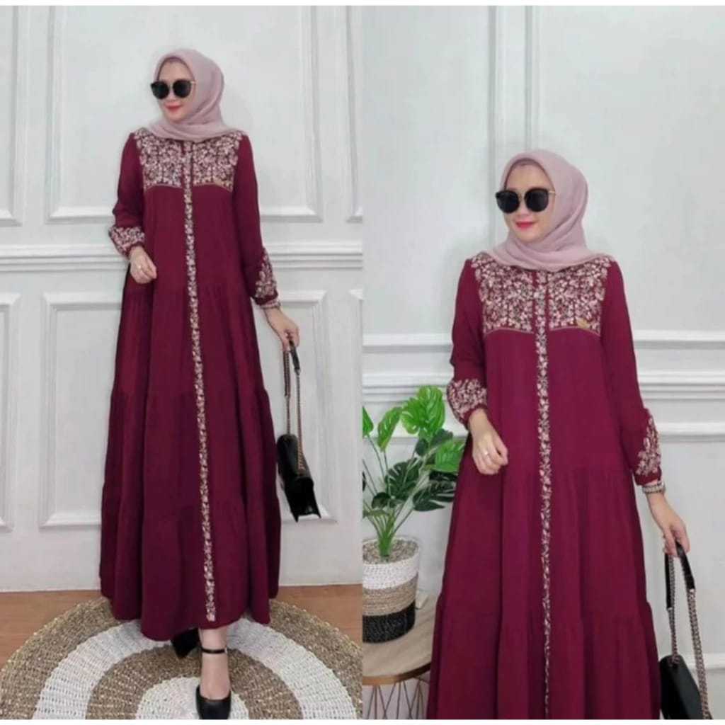 PROMO TERBARU GAMIS MAROKO DRESS APLIKASI BORDEL MEWAH BAHAN KRINKLE AIRFLOW/ Maroko Dress / Gamis