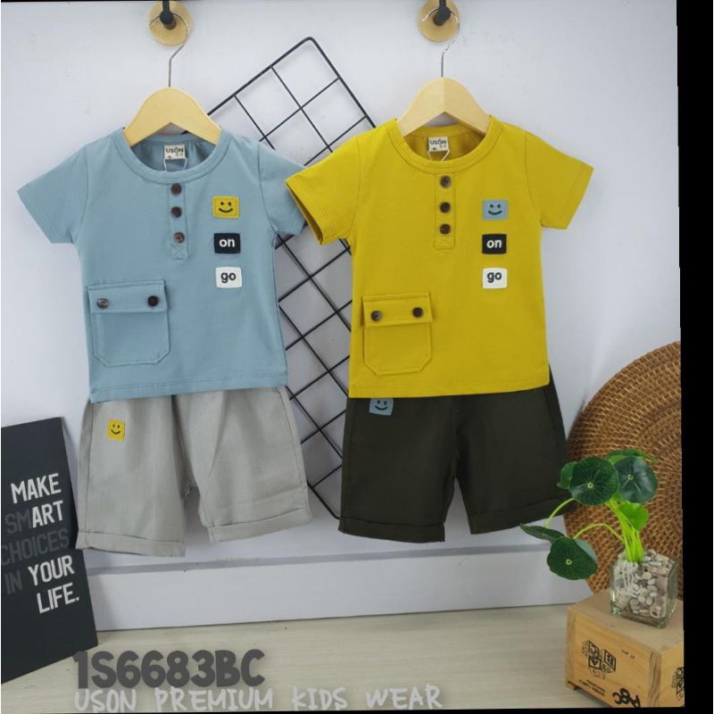 Setelan anak Uson 6683 size S-130 celana katun pendek