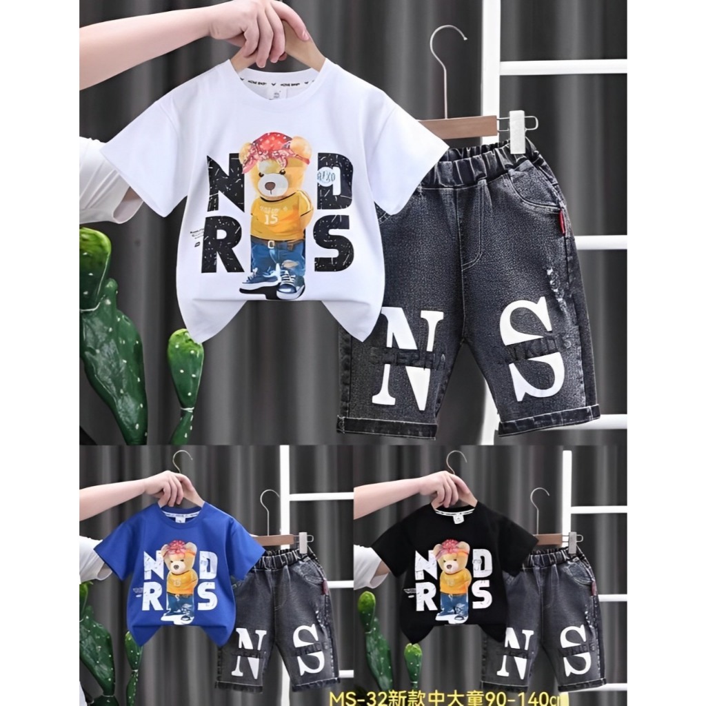 Setelan Anak Laki-Laki Usia 4-7 Tahun | Fashion Trendy Anak Cewek Baju Kaos Katun Lengan Pendek Moti