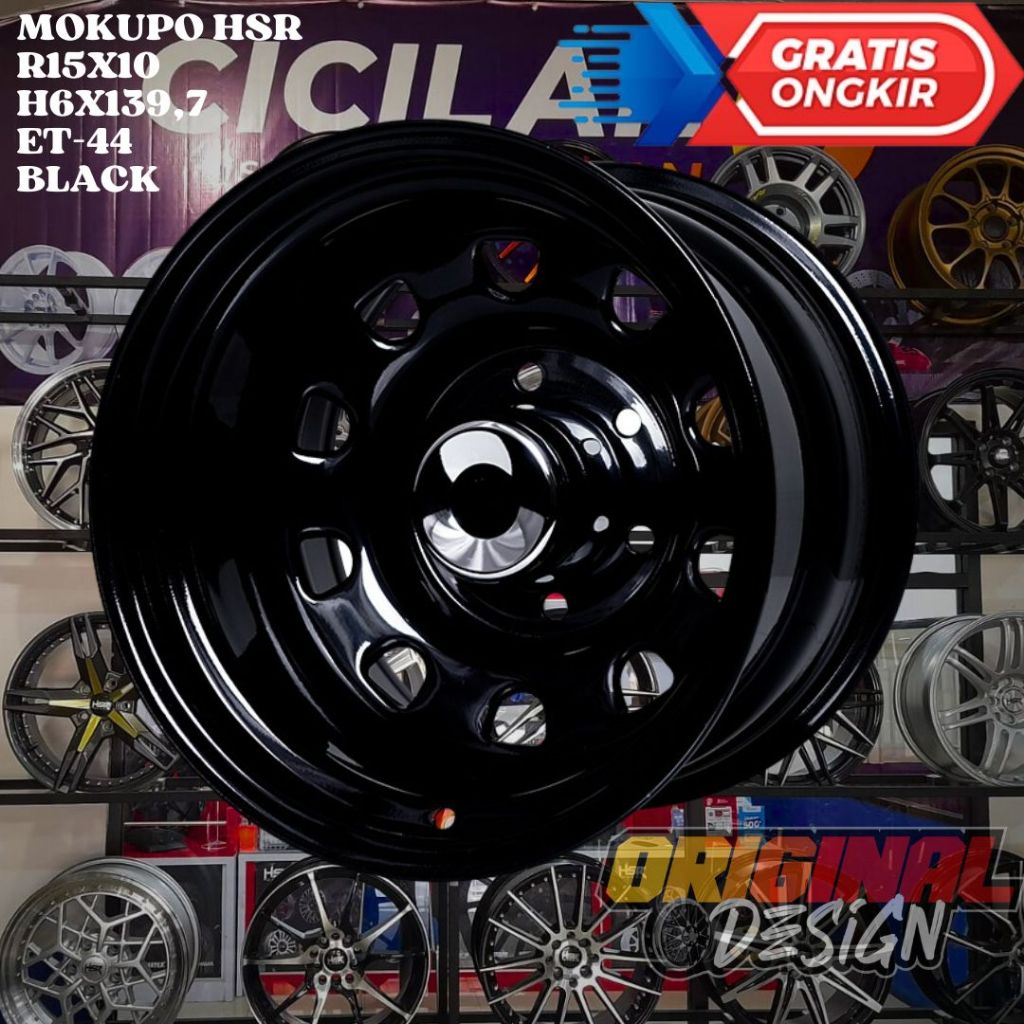 Velg Mobil CELONG RING 15 HSR MOKUPO R15 STEEL LEBAR 10 LOBANG BAUT 6 BLACK