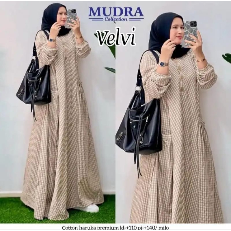 VELVI GAMIS MAXY MOTIF KOTAK KECIL TERBRU BAHAN KATUN HARUKA