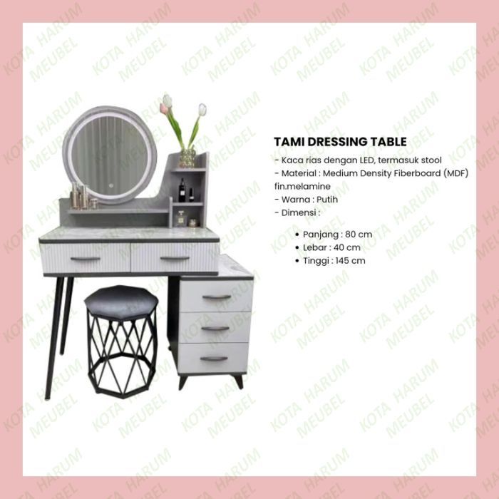 meja rias mewah emas marmer putih lucu pakai lampu minimalis modern murah tami informa klasik elegan