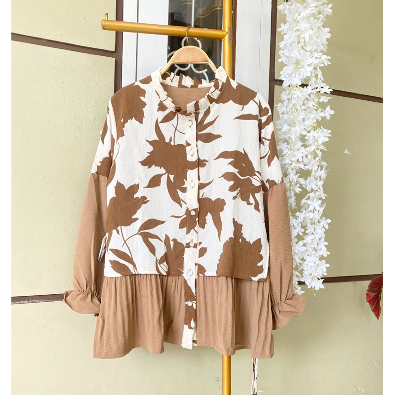 kemeja wanita katun crinkle motif bunga
