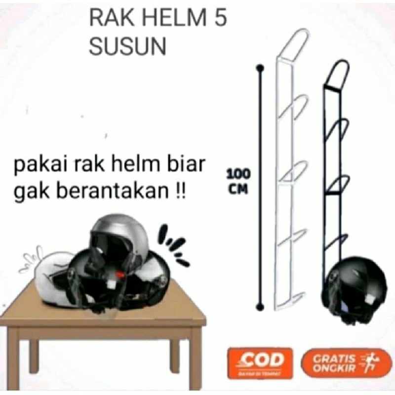 COD Rak helm dinding/Rak gantung helm tersedia susun 3, 4, dan susun 5. warna putih dan hitam
