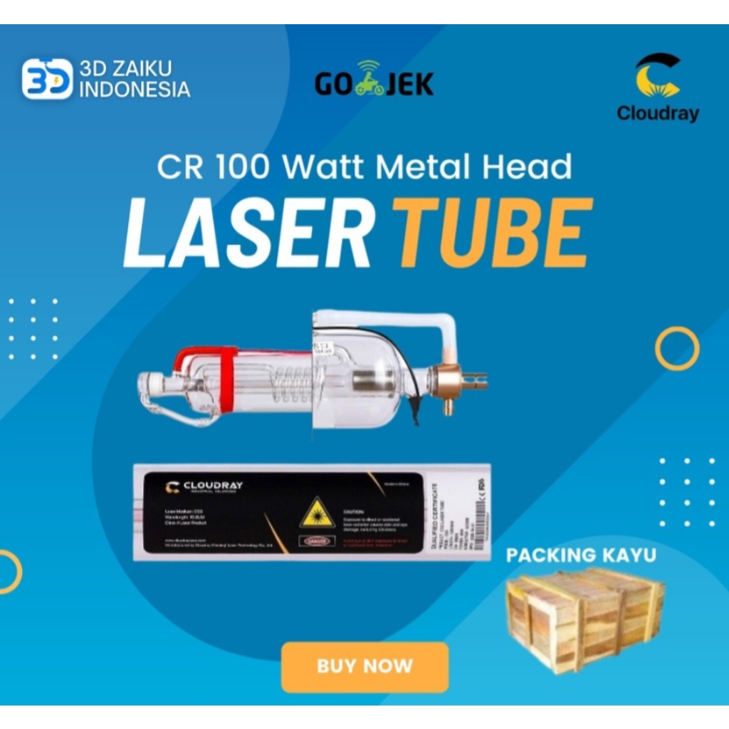 CloudRay CO2 Laser Tube Tabung Laser CR 100 Watt 100W Metal Head