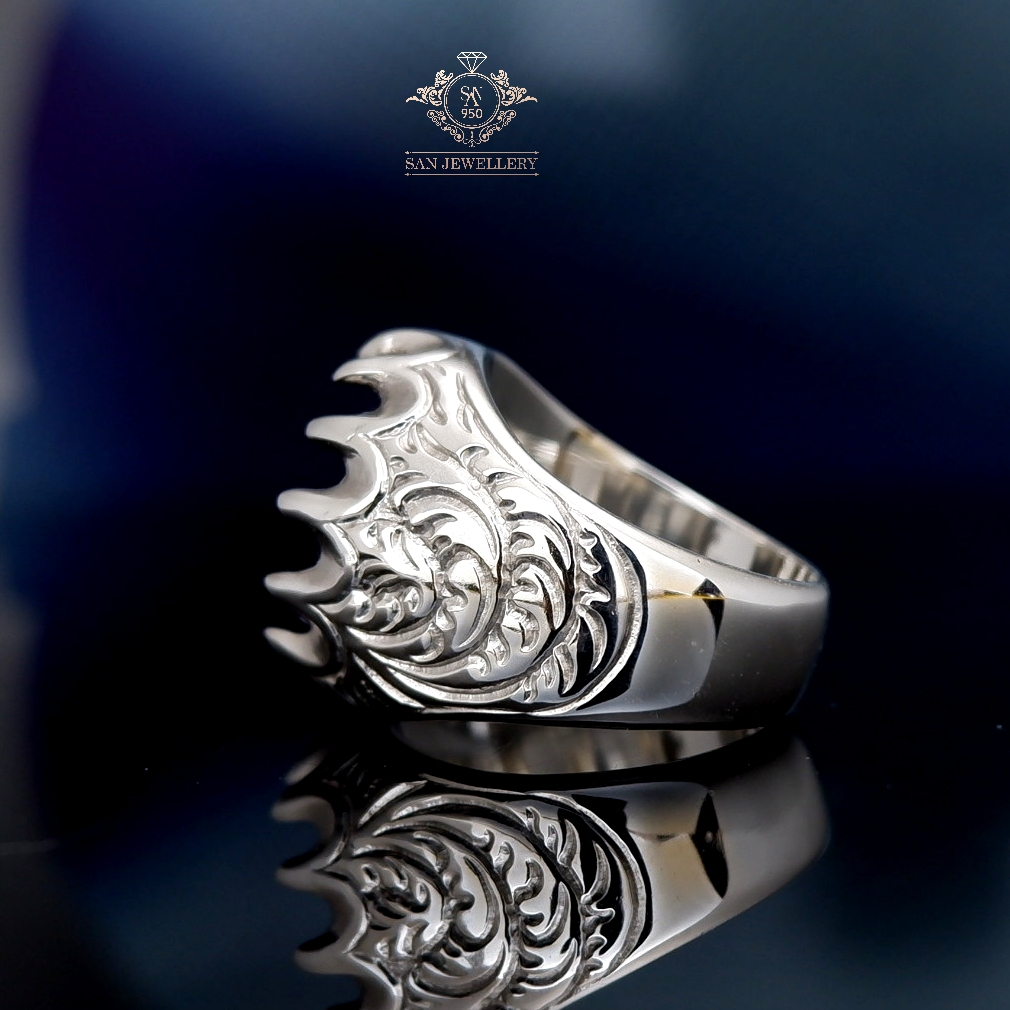 Cincin emban ikat batu akik permata perak pria motif ukiran 285