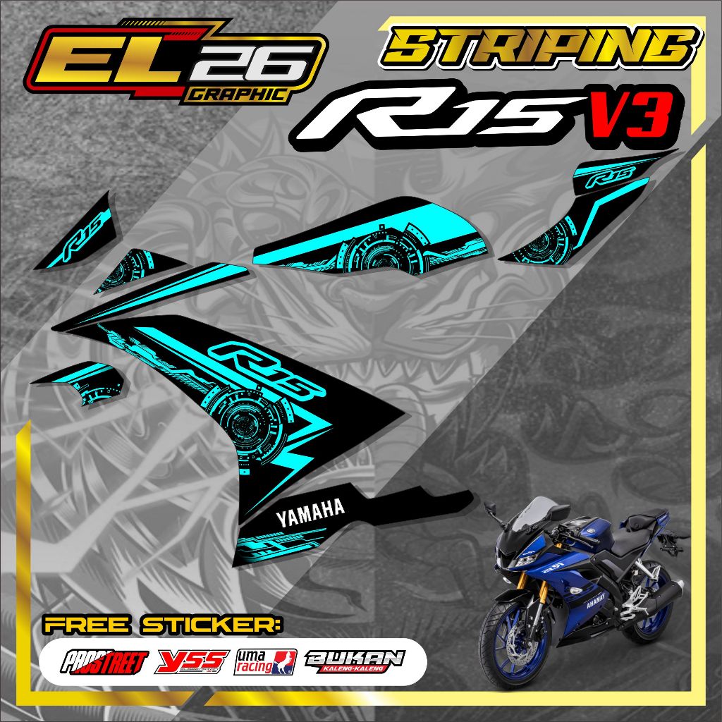 535 STRIPING STICKER YAMAHA R15 V3 - STICKER YAMAHA R15 V3 MOTIF RACING