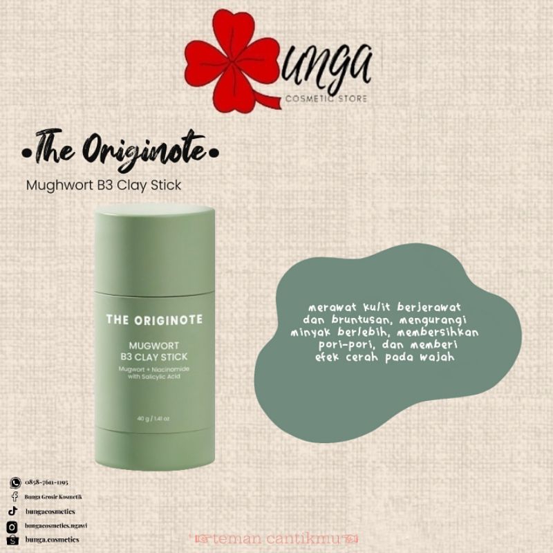 BUNGA - The Originote Mugwort B3 Clay Stick / The Originote BHA Charcoal Clay mask / The Originote R