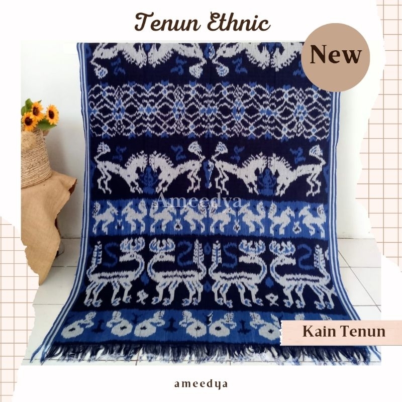 KAIN TENUN BKANKET MOTIF KUDA WARNA BIRU NAVY TENUN TROSO