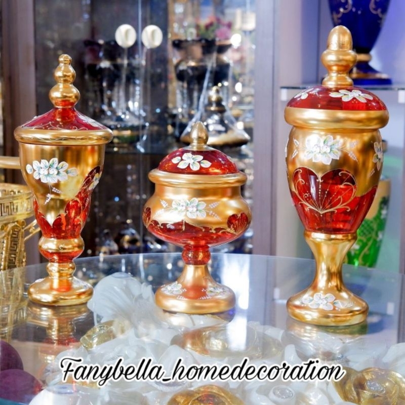 Pajangan Keramik  bohemia Gold Asli Mewah Merah Mewah Import Dekorasi Rumah