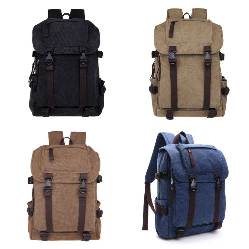 Ransel Kanvas Klasik Tas Punggung Pria Backpack Kerja Kantor Outdoor Travel RK007