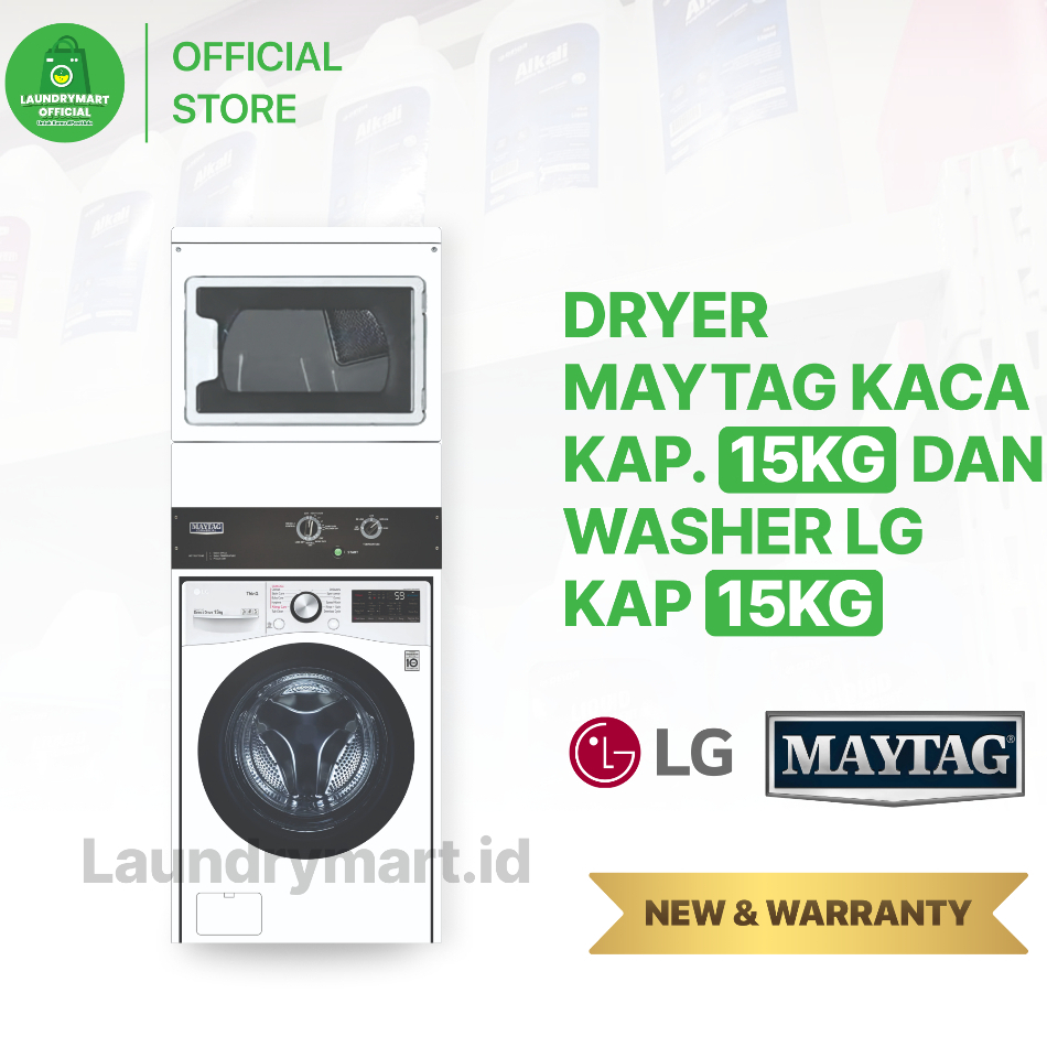 Dryer Maytag Kaca 15kg & Washer LG 15kg