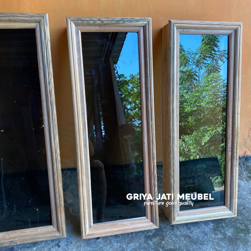 loster minimalis kayu jati | loster kaca | size 30x80