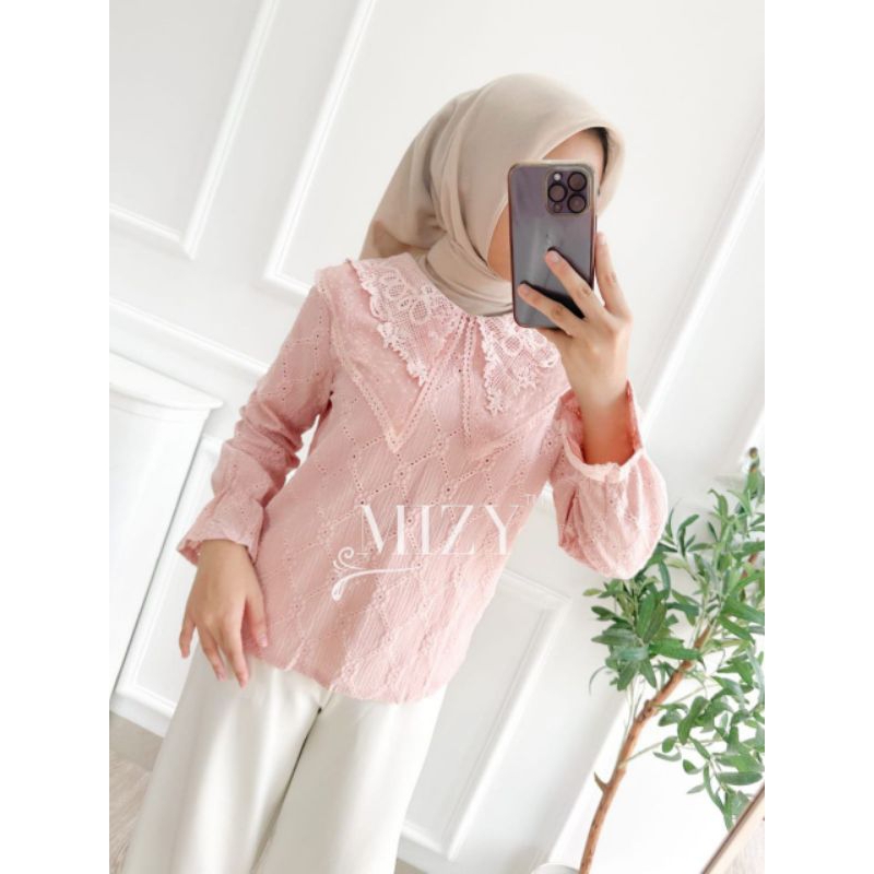 TANYA BLOUSE Blus Atasan Wanita Lengan Panjang Baju Cewek OOTD Pesta Kondangan Bahan Katun Bordir Br
