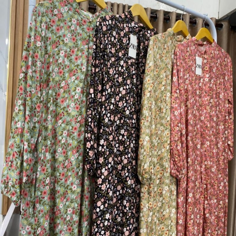 Gamis Amanda |Dres motif bunga | Gamis premium | gamis Rayon twill