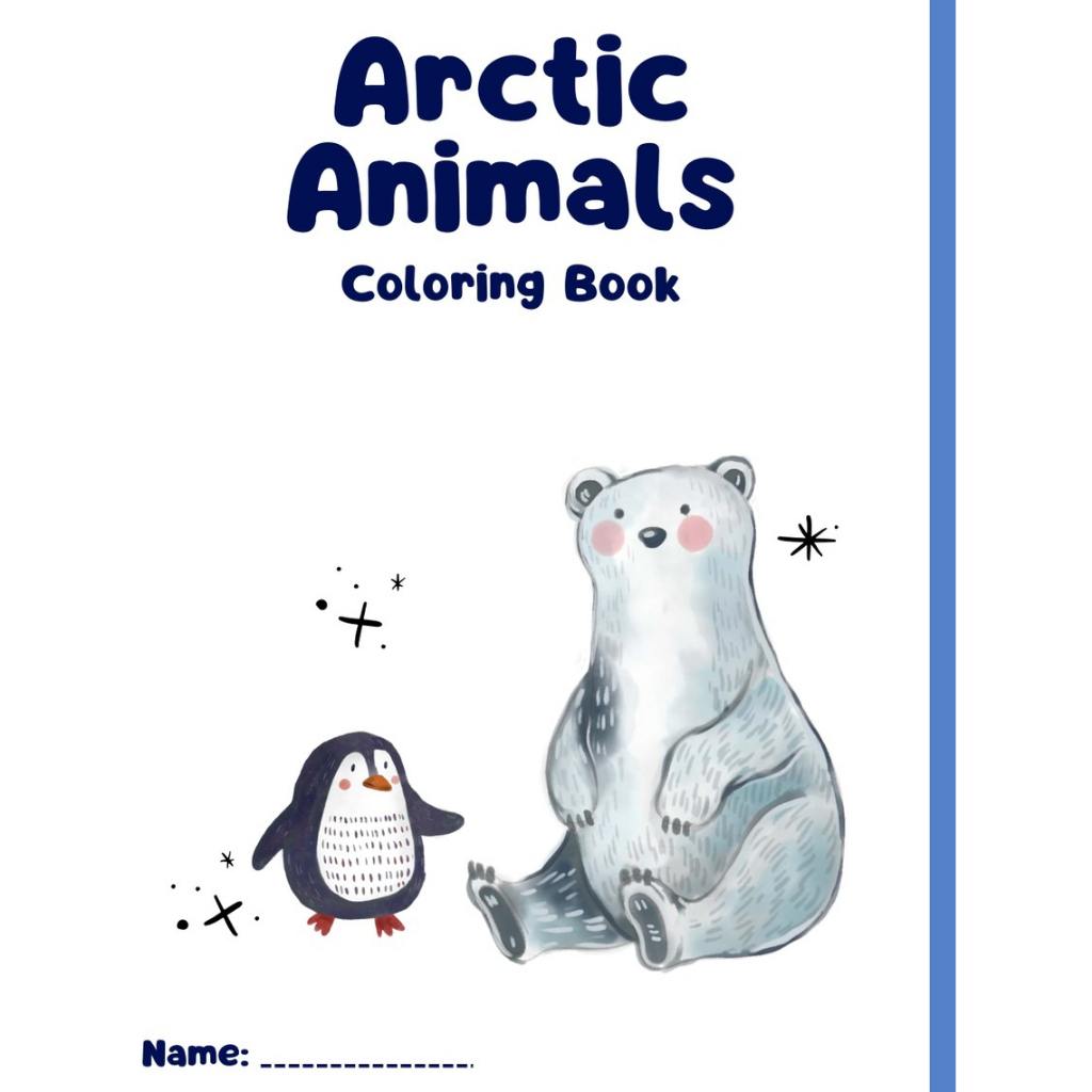 

Printabel Arctic Animals Coloring Book in Blue White Cute Style