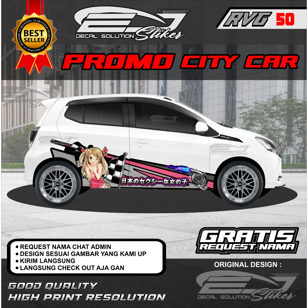 RVG50-LIVERY MOBIL LANGSUNG CETAK BRIO IGNIS KIA PICANTO-STIKER DECAL GRATIS CUSTOM TULISAN