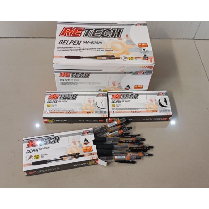 

(1gros)Bolpoin gel Retech 0,28mm/ pulpen gel Retech Gm/Gelpen Gm-028HI/Bolpen Murah