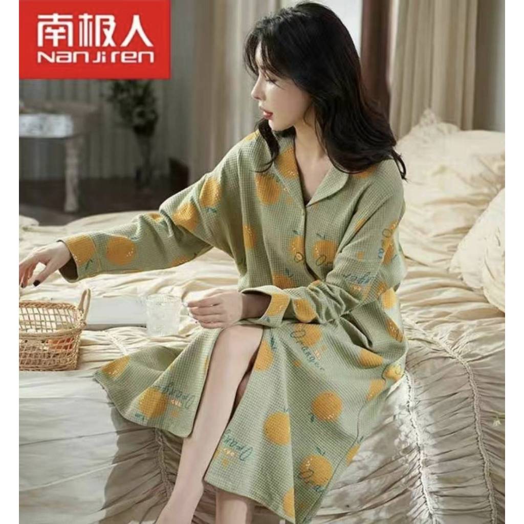 Baju tidur piyama daster lengan panjang bahan kaos import