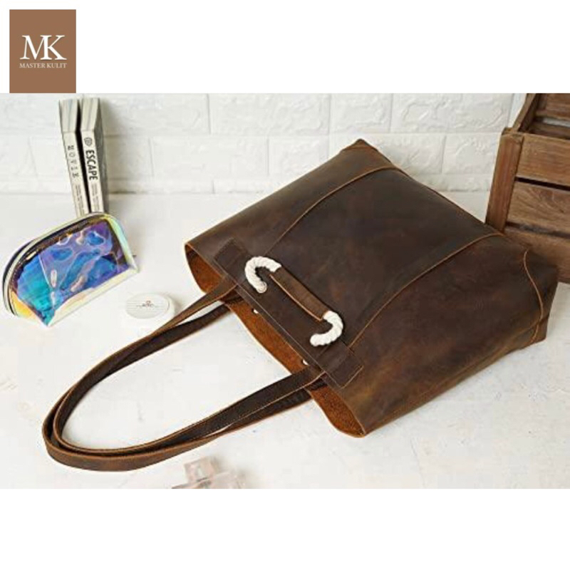 Leather Tote Bag Pria Wanita Full Kulit Asli Crezy Horse Mk040
