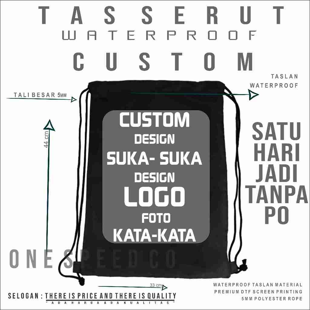 Tas Serut Custom String Bag Custom Logo Foto Kata" Design Semaumu