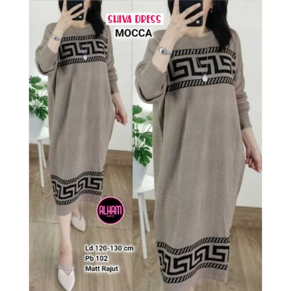 Shiva Tunik Alham Dress Rajut Wanita Jumbo LD 120 130 XXXXXL Cewe Korean Style Terbaru