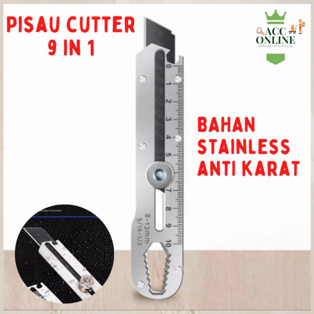 

Pisau Cutter Stainless Besi 9in1 Cutter Stainless Pemotong Kertas Tajam Anti Karat cuter piso besi