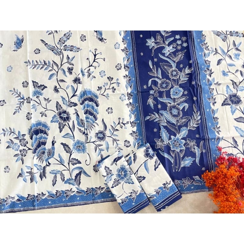 Kain Batik Sarung Full Tulis Pangko Pria Wanita Warna Biru Putih Bahan Katun Primisima Khas Trusmi C