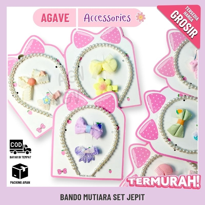 Bando Mutiara Set Jepit Lucu