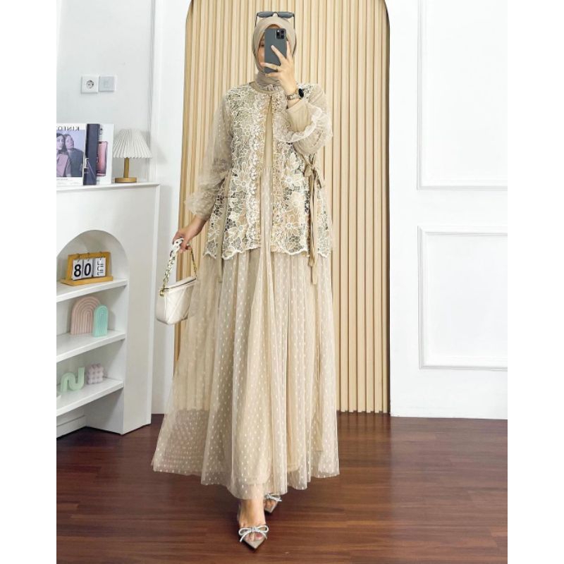 gamis kondangan //Azura dress //Dres kekinian //outer bisa lebas pasang
