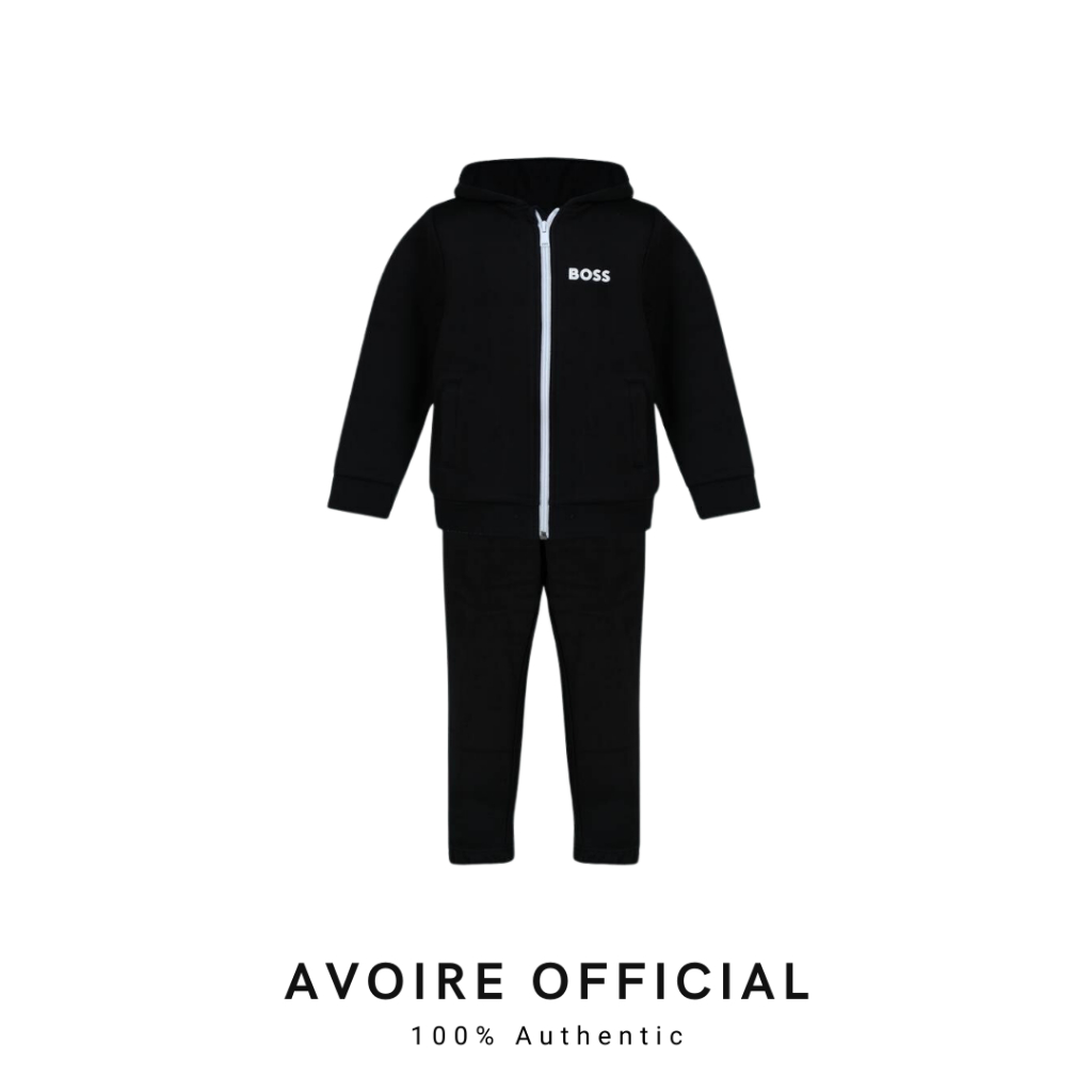 Kids 1Set Hoodie Zipper And Pants Black Logo Unisex