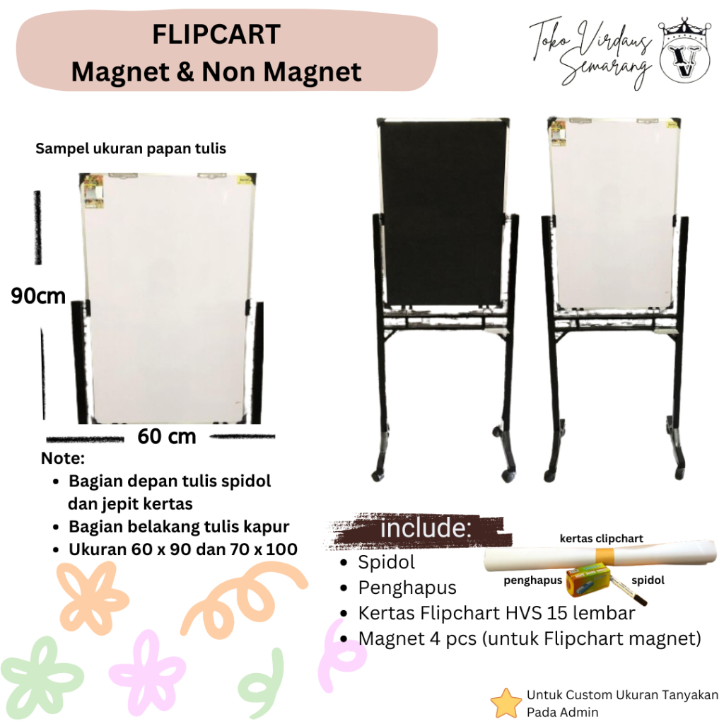 

Flipchart/Papan Tulis Kantor n Anak Magnetic & Non Magnetic, & bludru