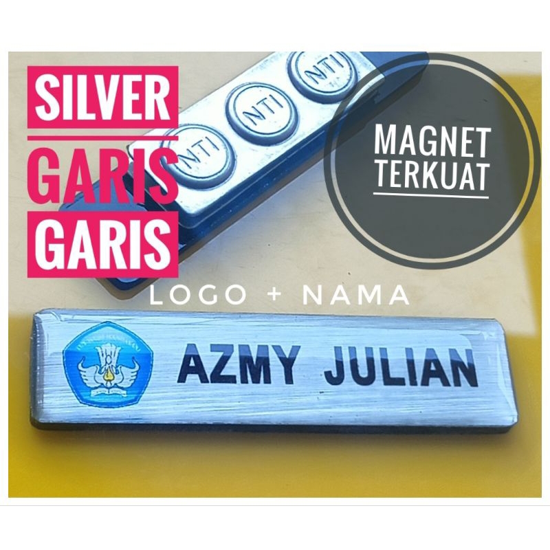 

NAME TAG / PAPAN NAMA DADA MODEL Silver Garis Garis - Pengait Peniti - Magnet Terkuat