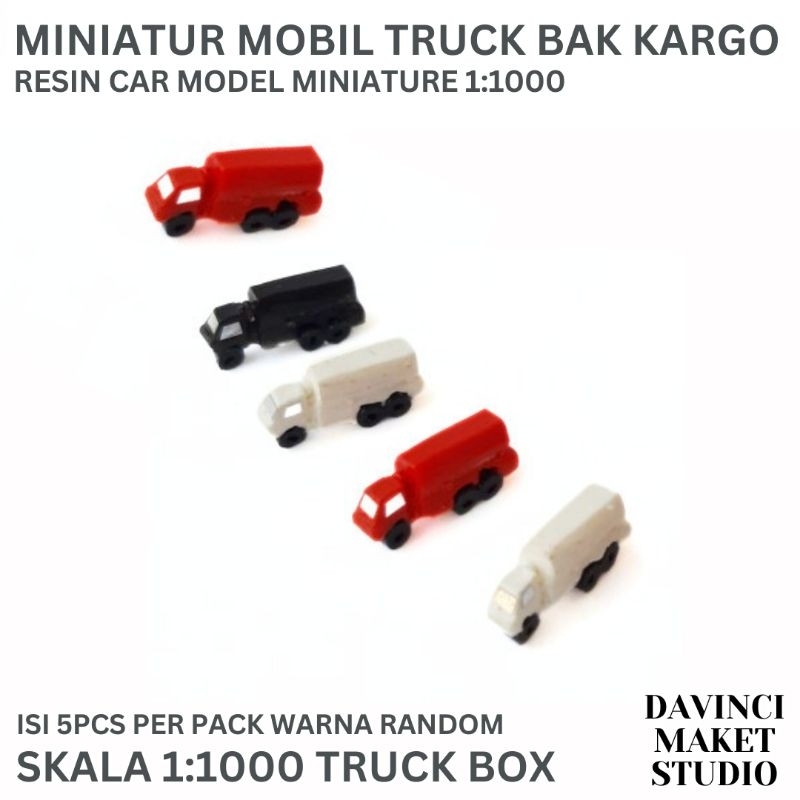 (Pack) Miniatur Kendaraan Truk Bak Mobil Kargo Maket Diorama - Box Cargo Truck Vehicle Skala 1:1000 