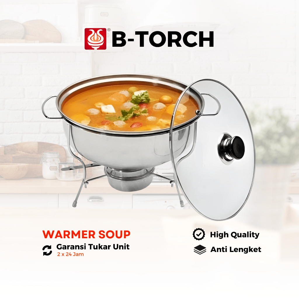 B-TORCH Panci SOP Bulat Prasmanan Warmer Tutup Kaca Ukuran Besar
