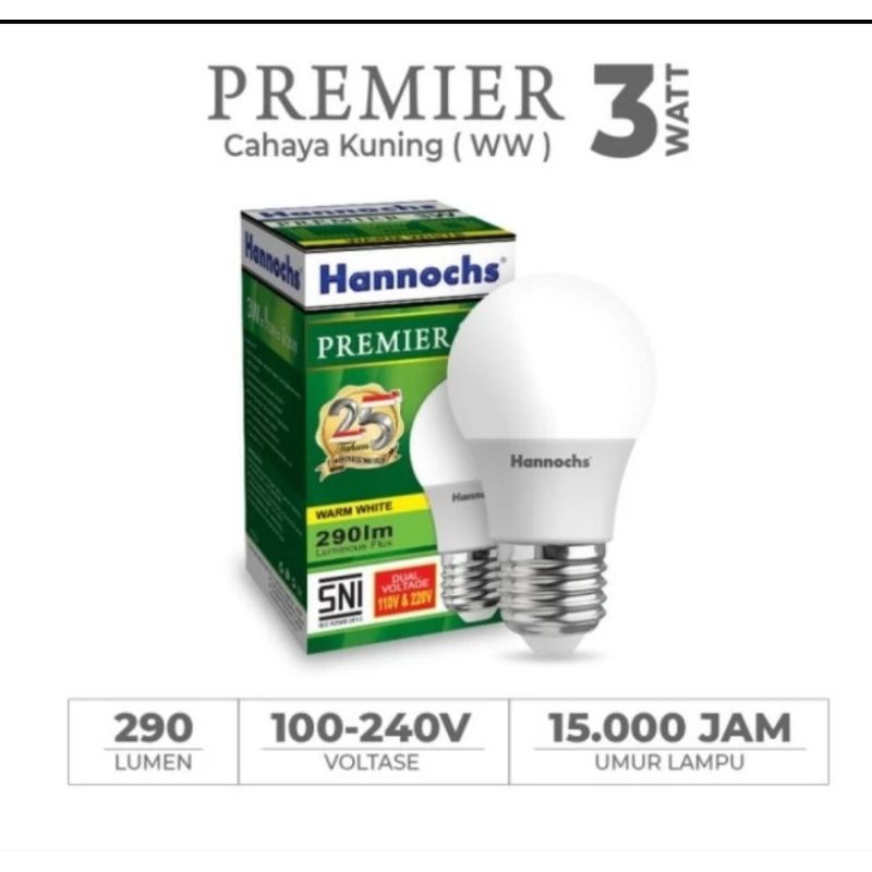 Hannochs Lampu Bohlam LED Primer 3 Watt Cahaya Kuning