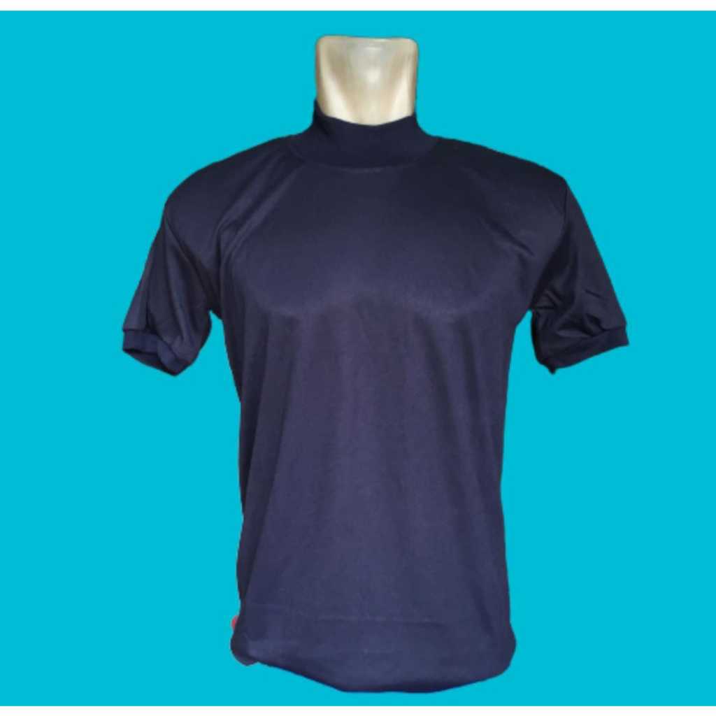 Kaos Polos Biru Navy Leher Tinggi-Kaos Kerah Tinggi Biru Polos-Kaos Dalam Polos Biru Navy