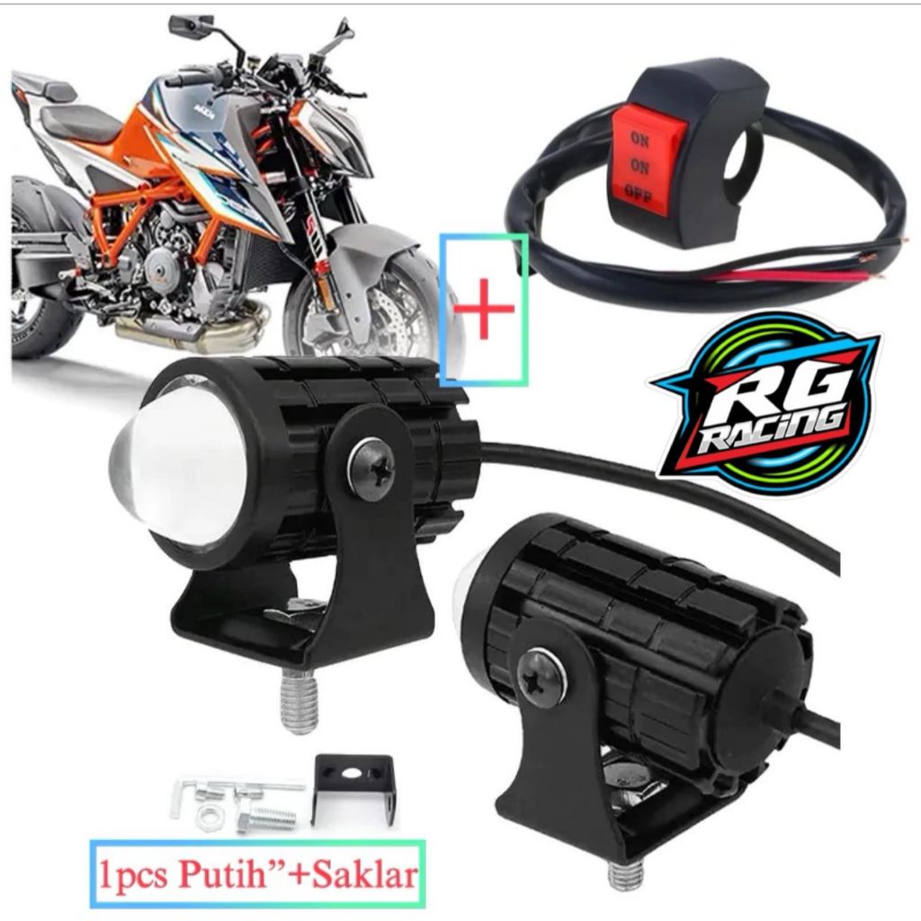 Lampu Led D-dua Laser + Saklar DC Lampu Depan Led Lampu Tembak Motor Mobil 2 Warna Putih Kuning Univ