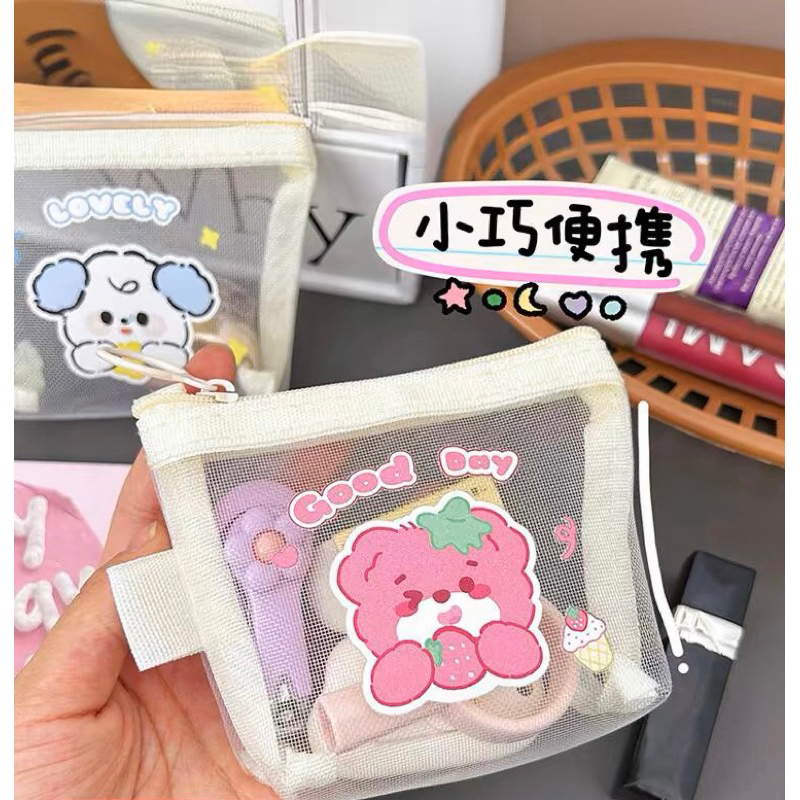 Dompet Koin Jaring Motif Lotso Panda Mini Pouch Zipper Multifungsi Pouch Penyimpanan Charger Headset