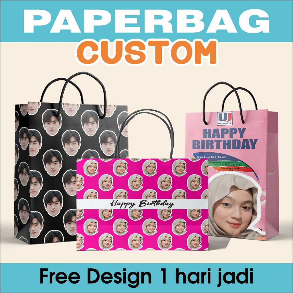 

KADO ULANG TAHUN PAPERBAG Custom Muka Foto Sendiri Paperbag Special ulang tahun